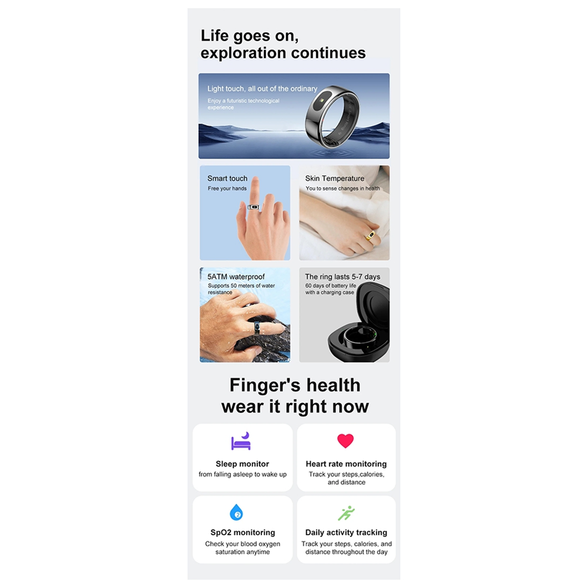QA88X R08 Waterproof Smart Rin - Temperature Ring Skin ulasan dan harga