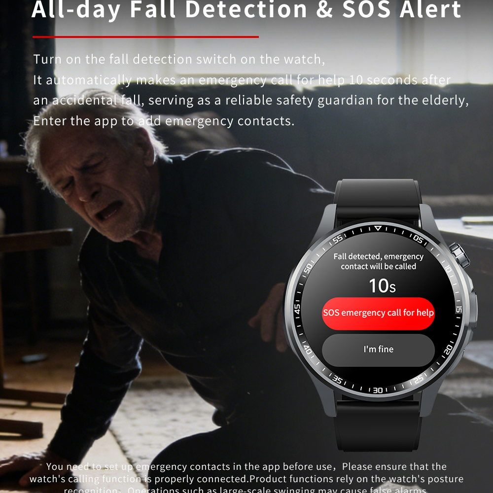 SOS Alert Heart Rate Fitness S - Fall Detection Watch ulasan dan harga
